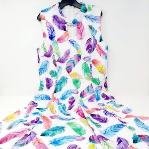 Us Angels Dress with Color Feather Print